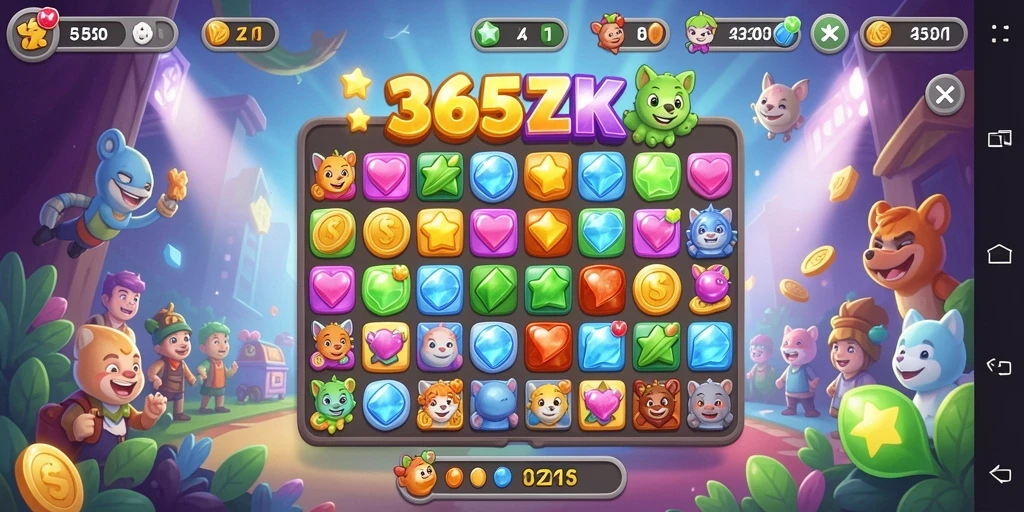 Tampilan gameplay seru permainan Match-3 365ZK yang menantang.