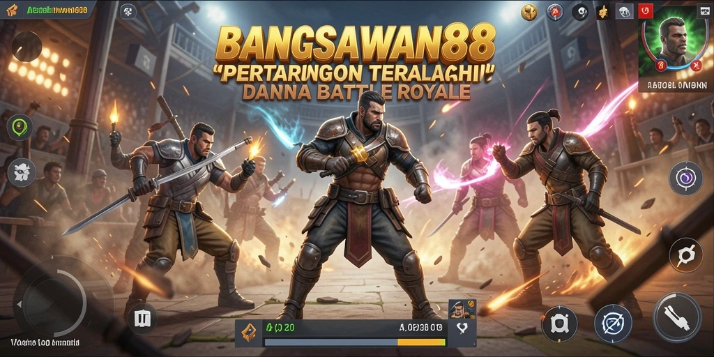 Screenshot BANGSAWAN88 menampilkan pertarungan intens di dalam arena.