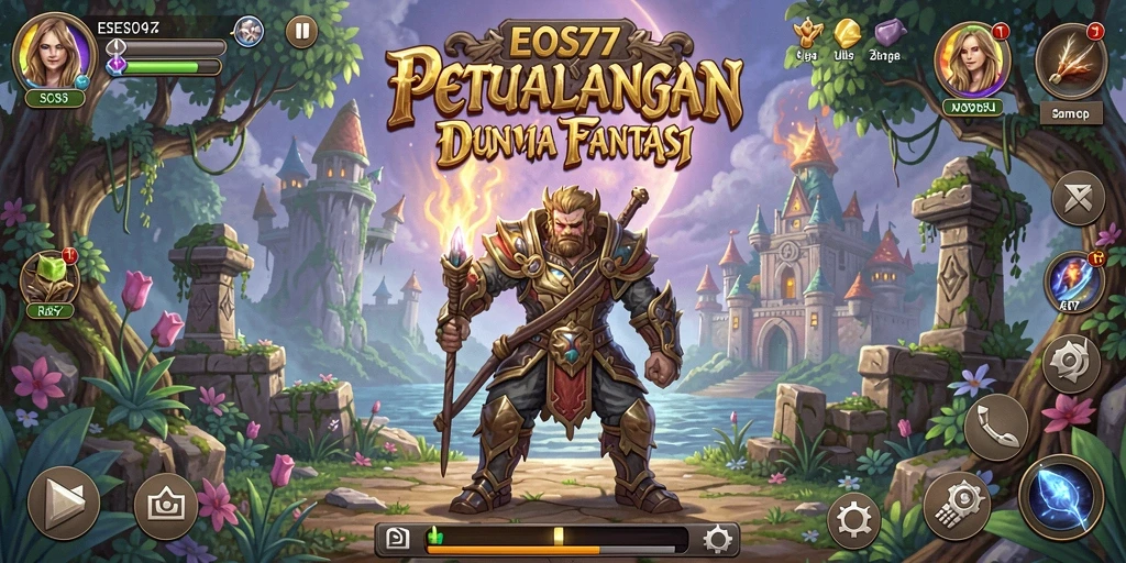Gameplay EOS77 yang menampilkan eksplorasi dunia petualangan.