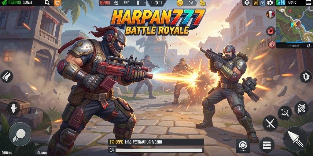 Tampilan intense dari pertempuran di <strong>HARAPAN777</strong> dalam arena Battle Royale.