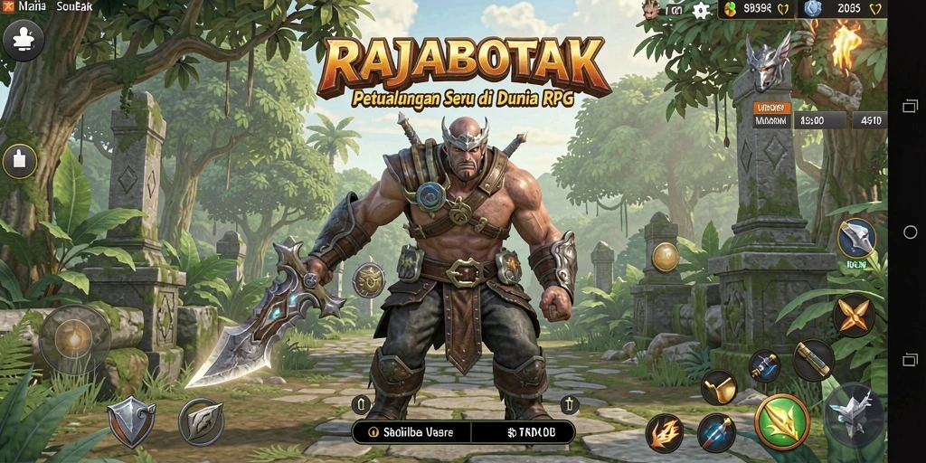 Screenshot utama RAJABOTAK menampilkan pertarungan epik dalam dunia RPG.