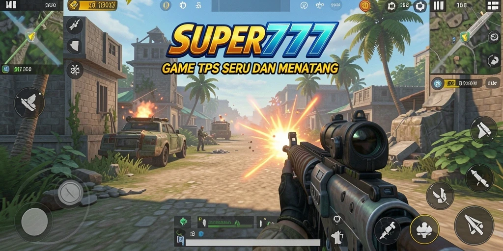 Tampilan gameplay SUPER777 yang penuh aksi dalam mode TPS.
